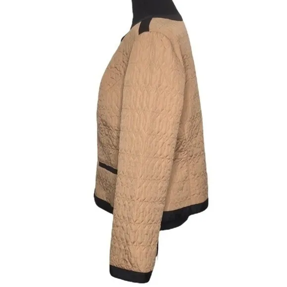 Chico’s Quilted Jacket Colorblock Black &amp; Camel Size Medium NWT