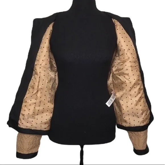Chico’s Quilted Jacket Colorblock Black &amp; Camel Size Medium NWT