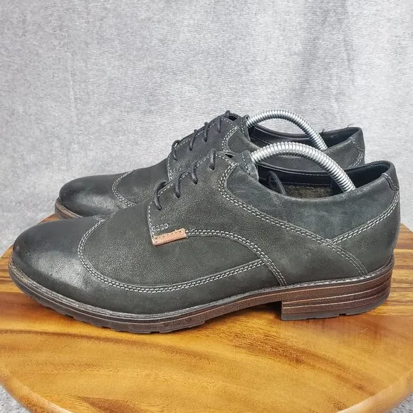 Clarks Oxfords Men's 9.5 M Black Leather Lace Up Casual Wingtip Dress Shoes