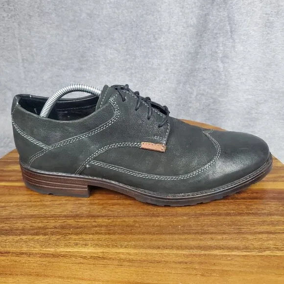 Clarks Oxfords Men's 9.5 M Black Leather Lace Up Casual Wingtip Dress Shoes
