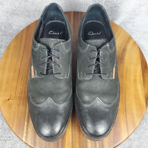 Clarks Oxfords Men's 9.5 M Black Leather Lace Up Casual Wingtip Dress Shoes