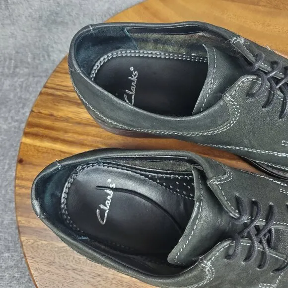 Clarks Oxfords Men's 9.5 M Black Leather Lace Up Casual Wingtip Dress Shoes
