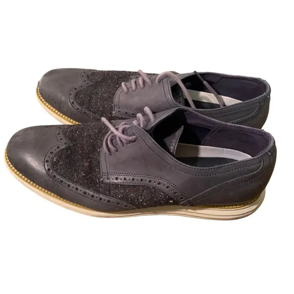 Cole Haan gray nubuck marled wingtip oxford style dress shoes men's size 12