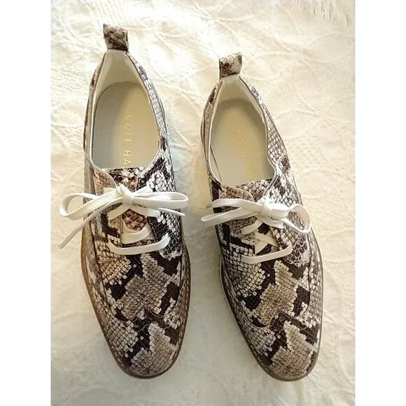 Cole Haan Women's OriginalGrand Leather Platform Wingtip Oxford Snakeskin - 8B