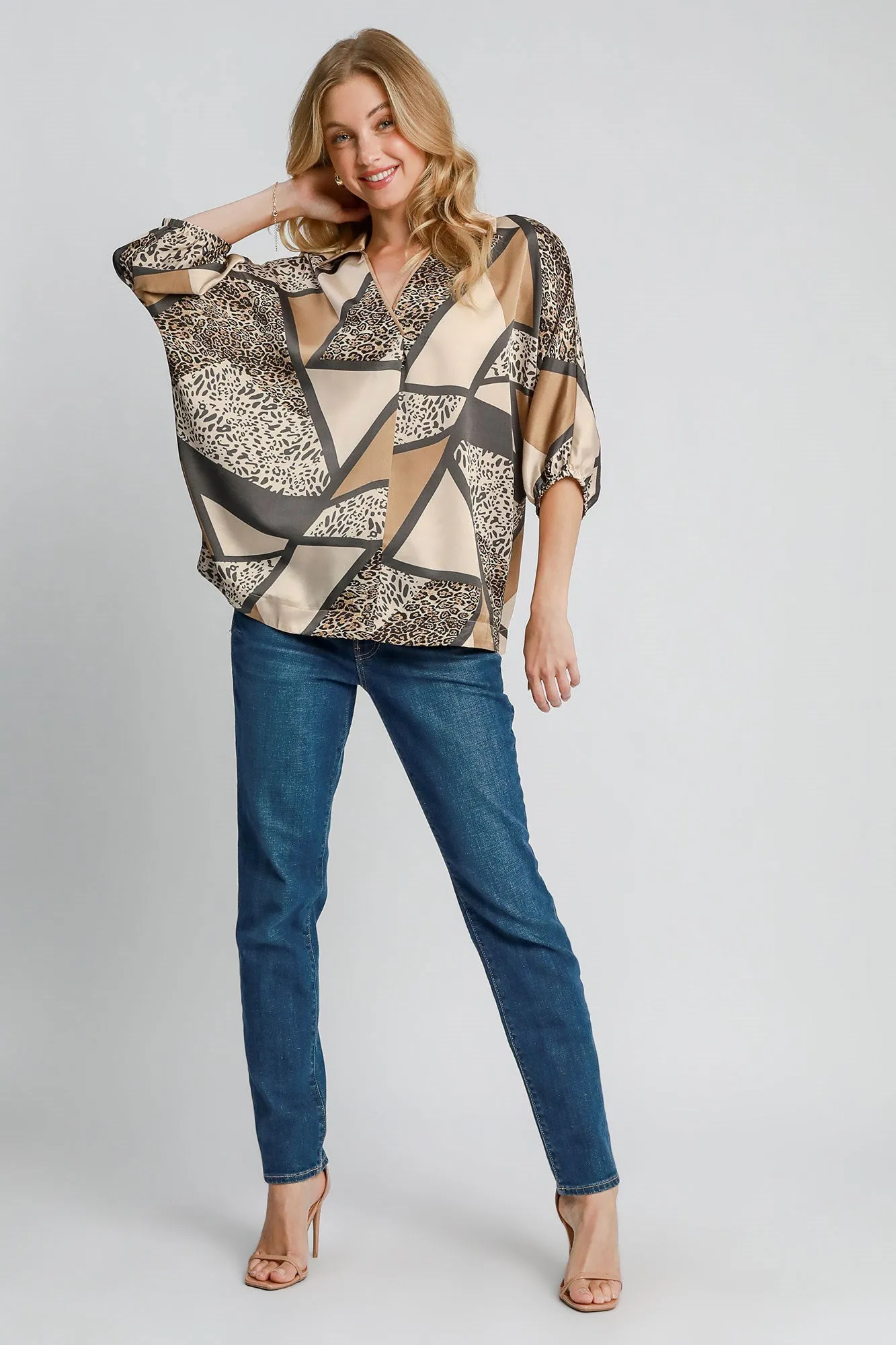 Colorblock Animal Print Top