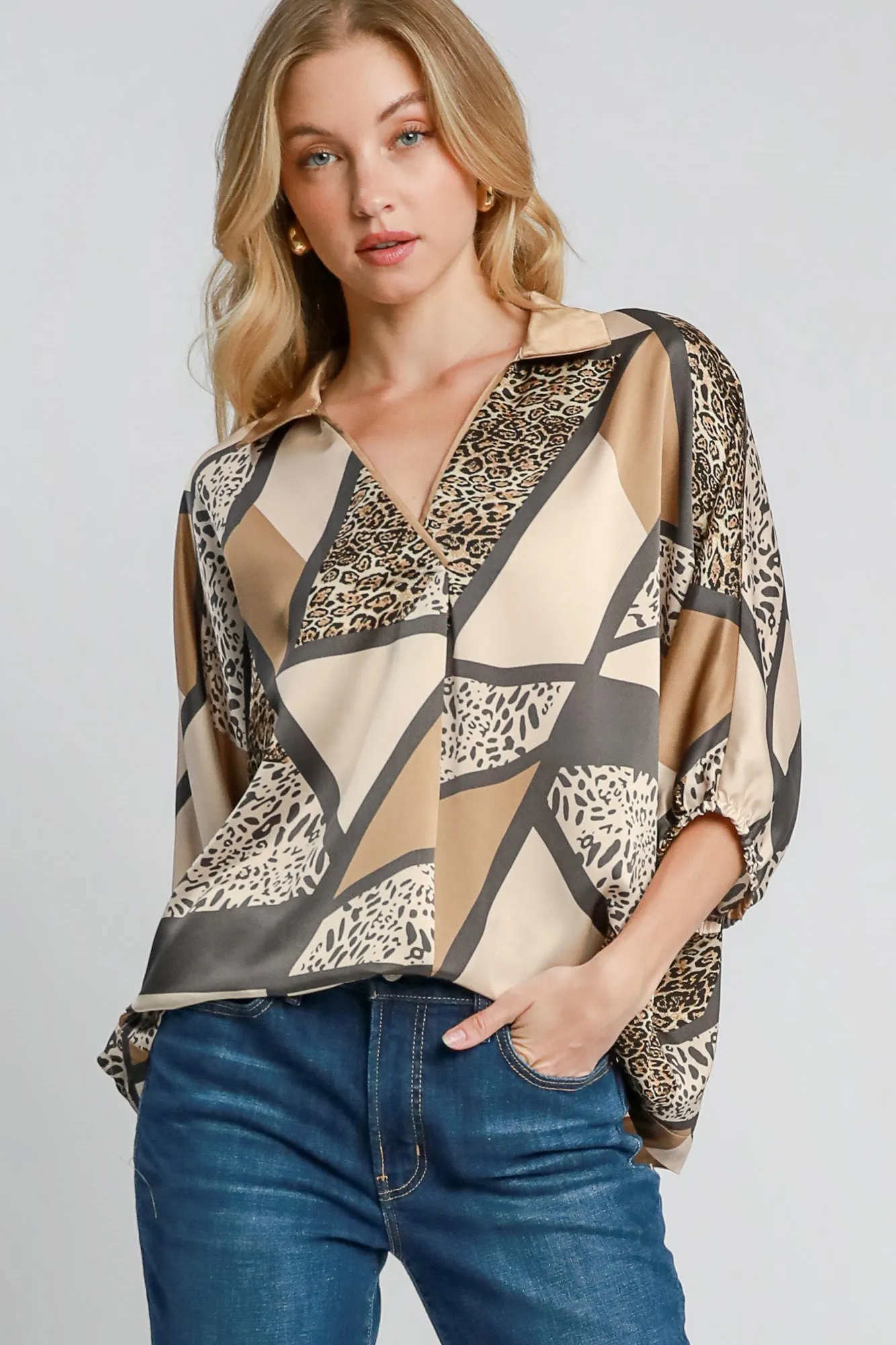 Colorblock Animal Print Top