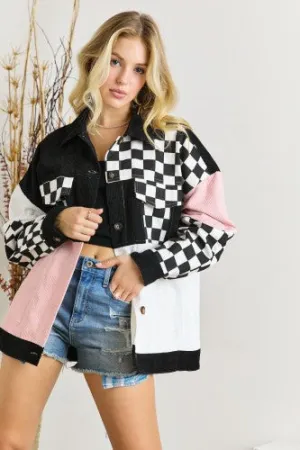 Colorblock Corduroy Checkmate Shacket