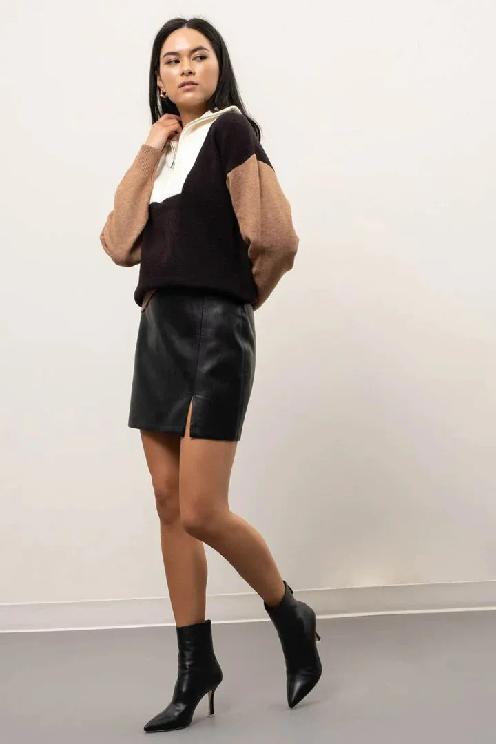 Colorblock Half-Zip Sweater - Black