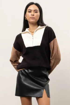 Colorblock Half-Zip Sweater - Black