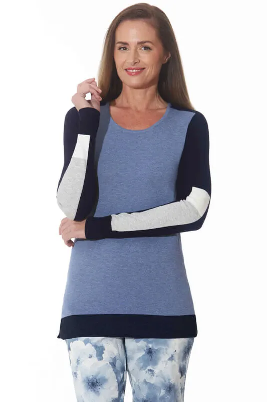 Colorblock Knit Sweater in Blue Stone