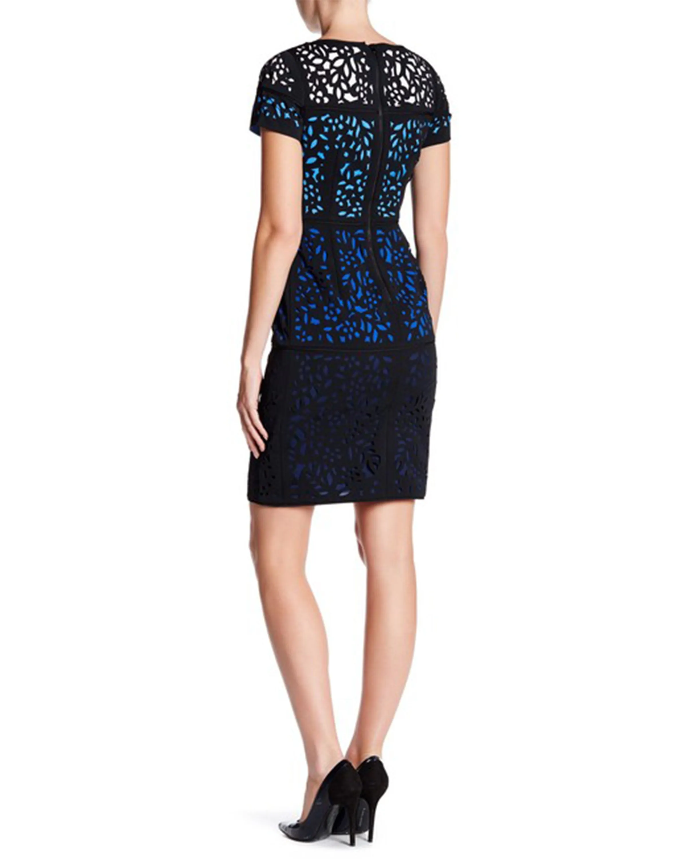Colorblock Laser Cut Dress in Blue