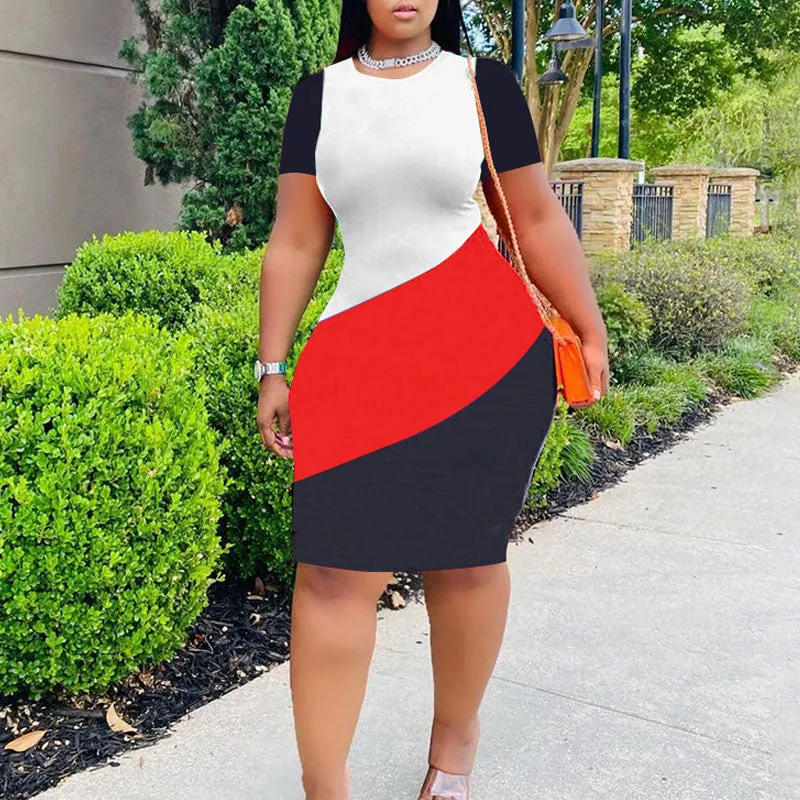 Colorblock Short Sleeve Bodycon Dress