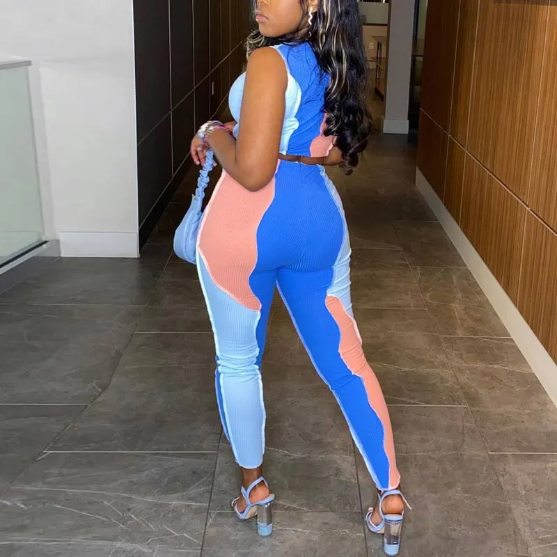 Colorblock Sleeveless Crop Top & Pants Set