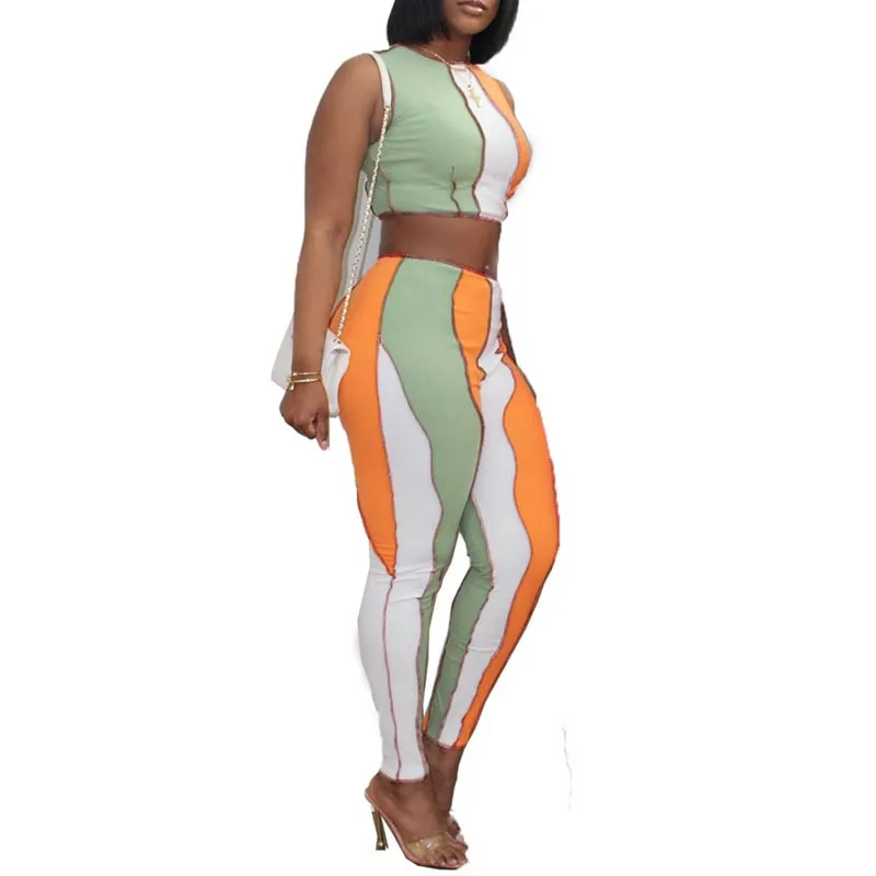 Colorblock Sleeveless Crop Top & Pants Set