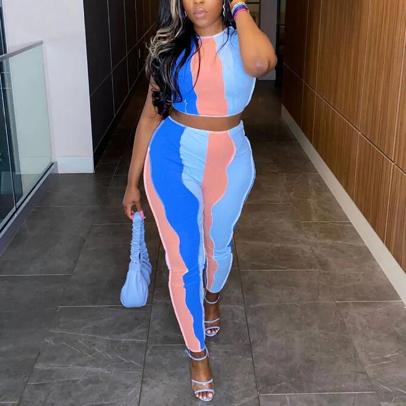 Colorblock Sleeveless Crop Top & Pants Set