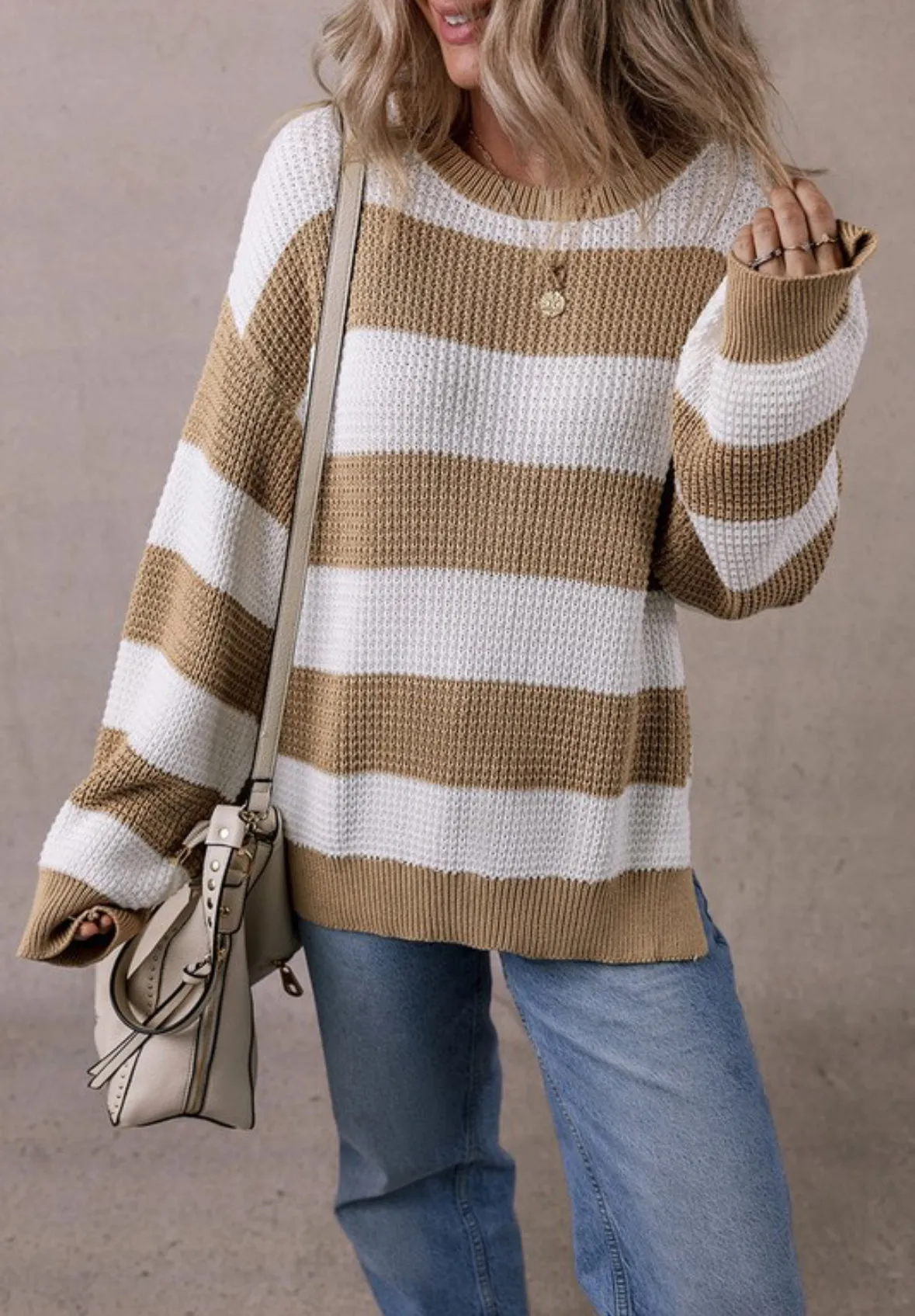 Colorblock Stripe Side Slit Sweater