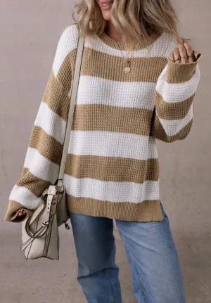 Colorblock Stripe Side Slit Sweater