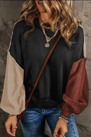 Colorblock Sweater Bishop Sleeves