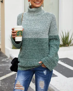Colorblock Turtleneck Knitted Sweater