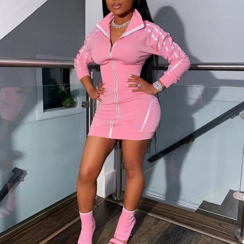 Colorblock Zipper Design Bodycon Dress