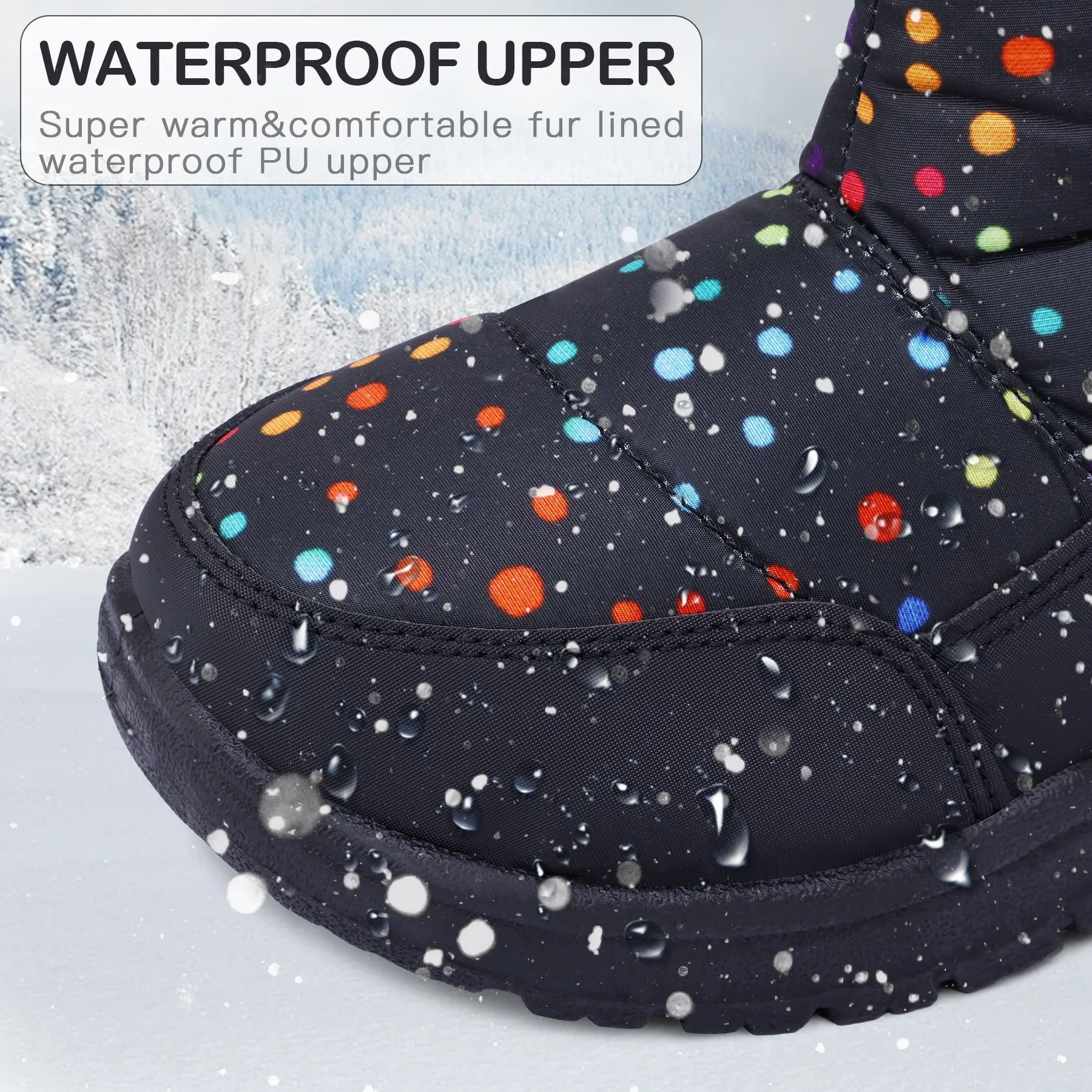 Colorful Polka Dot Black Thermal Winter Boots