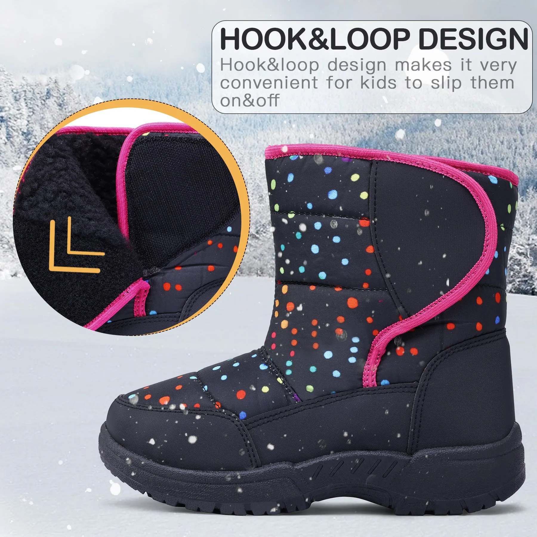 Colorful Polka Dot Black Thermal Winter Boots