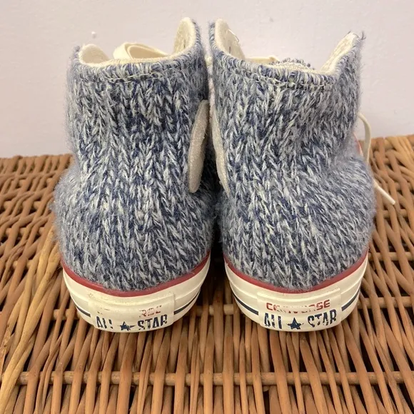 Converse All Star Chuck Taylor Blue &amp; Cream Wool Sweater Knit Hi-Tops Size 7.5