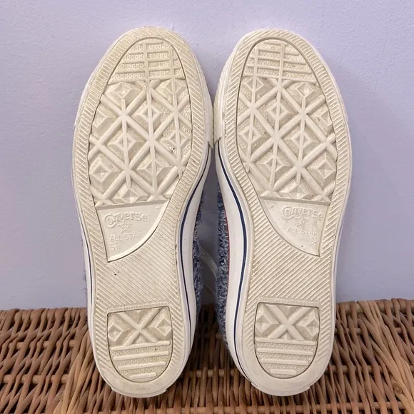 Converse All Star Chuck Taylor Blue &amp; Cream Wool Sweater Knit Hi-Tops Size 7.5