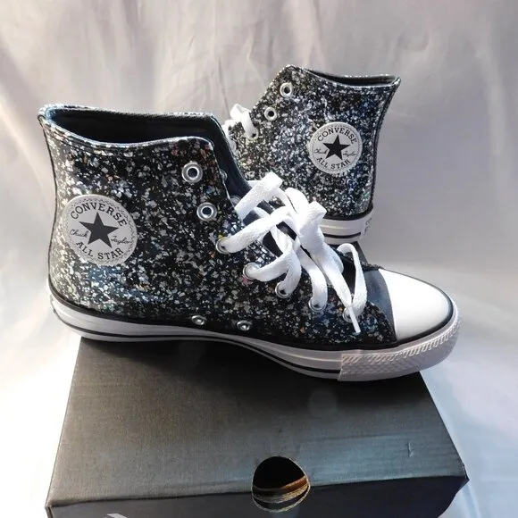 Converse CTAS Hi Top Glitter Sneakers Dark Matter/White/Black Size 5 Kids