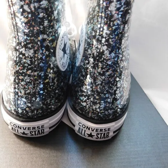 Converse CTAS Hi Top Glitter Sneakers Dark Matter/White/Black Size 5 Kids