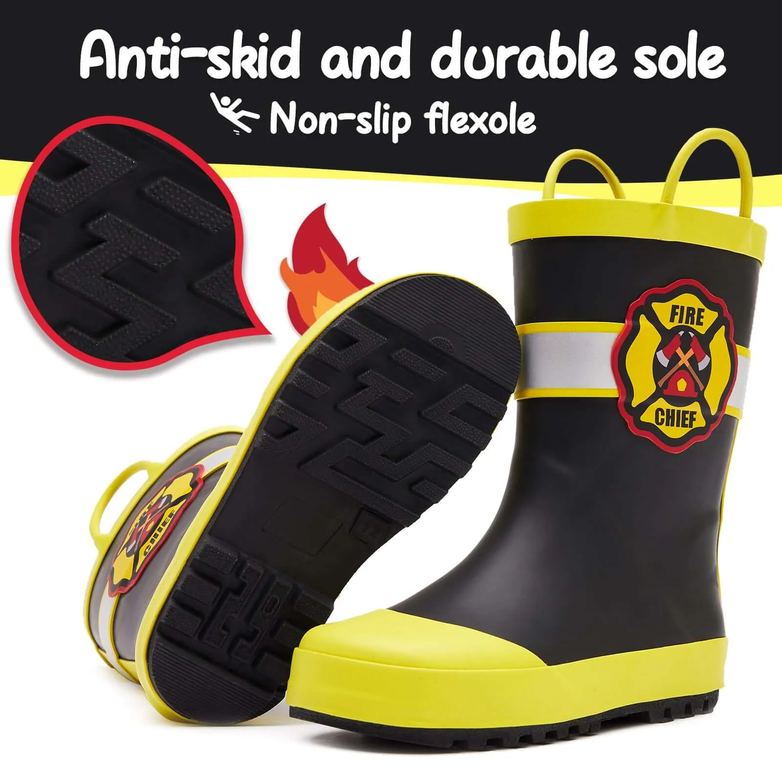 Cool Graphic Waterproof Black Rubber Rain Boots