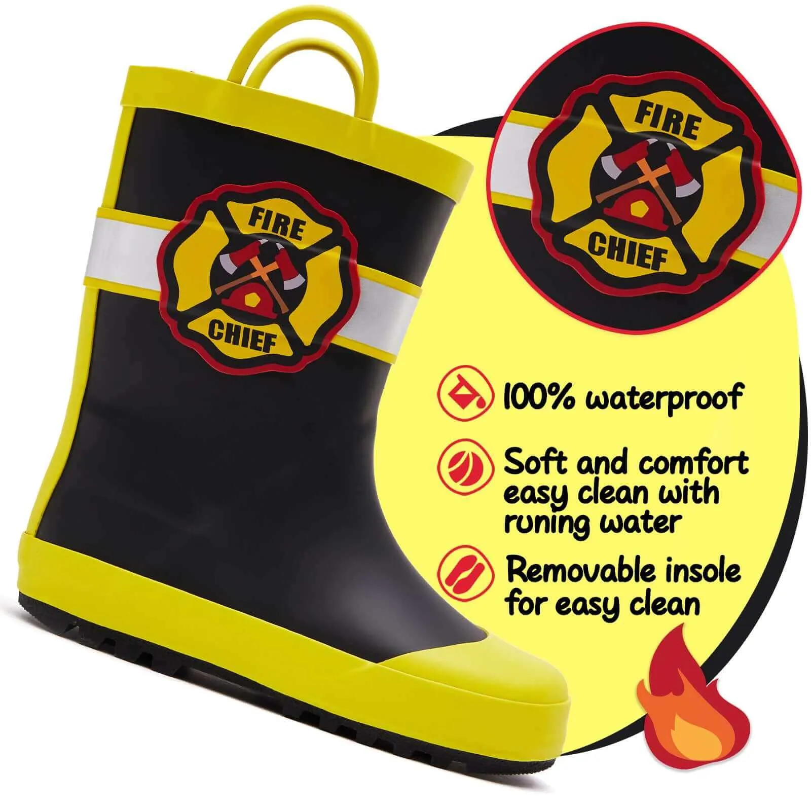Cool Graphic Waterproof Black Rubber Rain Boots