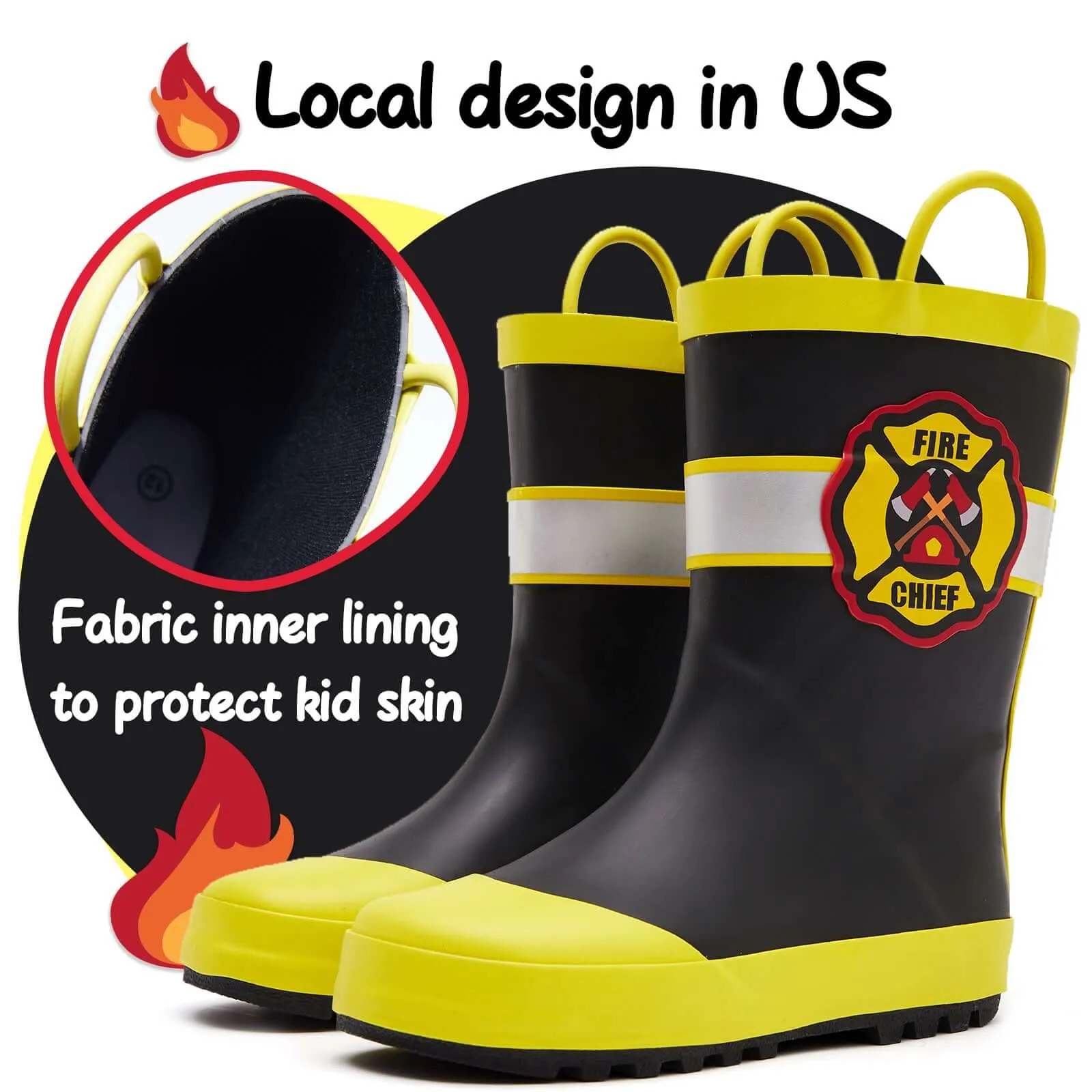 Cool Graphic Waterproof Black Rubber Rain Boots