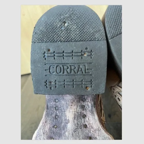 Corral Teen Shiny Inlay Western Boots Square Toe Size 2.5T Leather Cowgirl