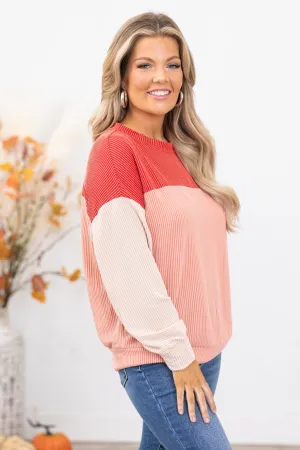 Crimson and Beige Colorblock Top