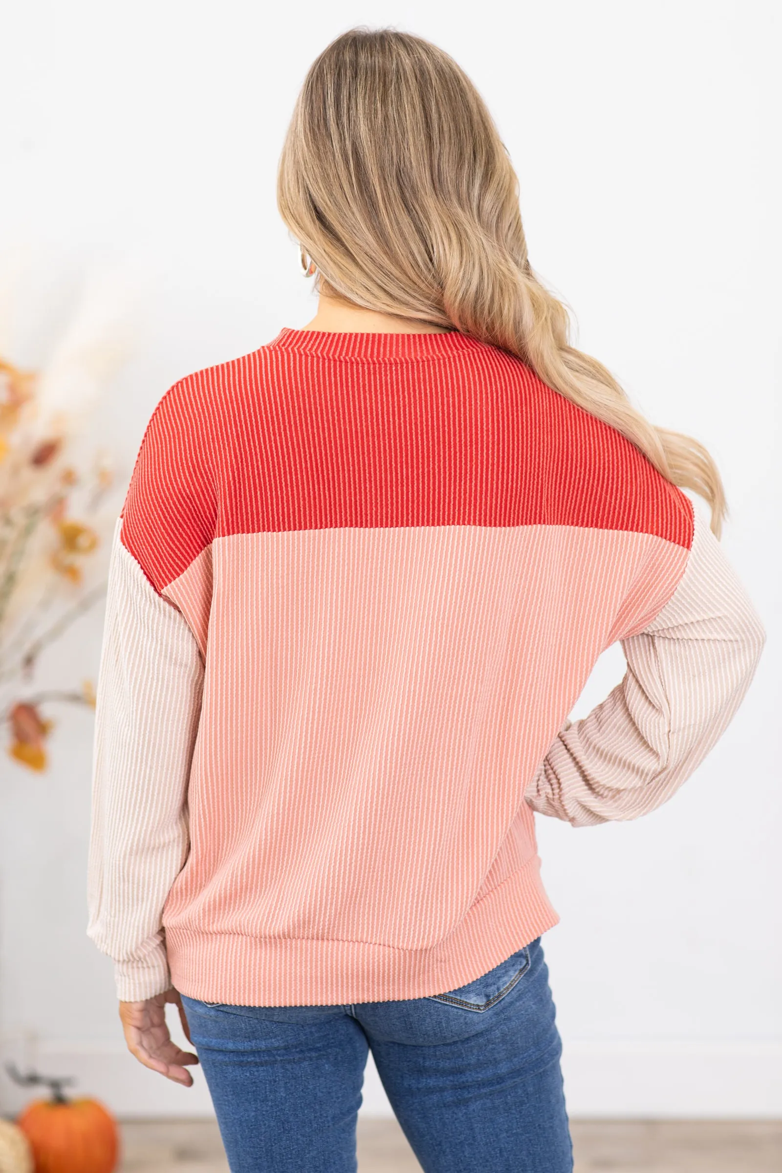 Crimson and Beige Colorblock Top