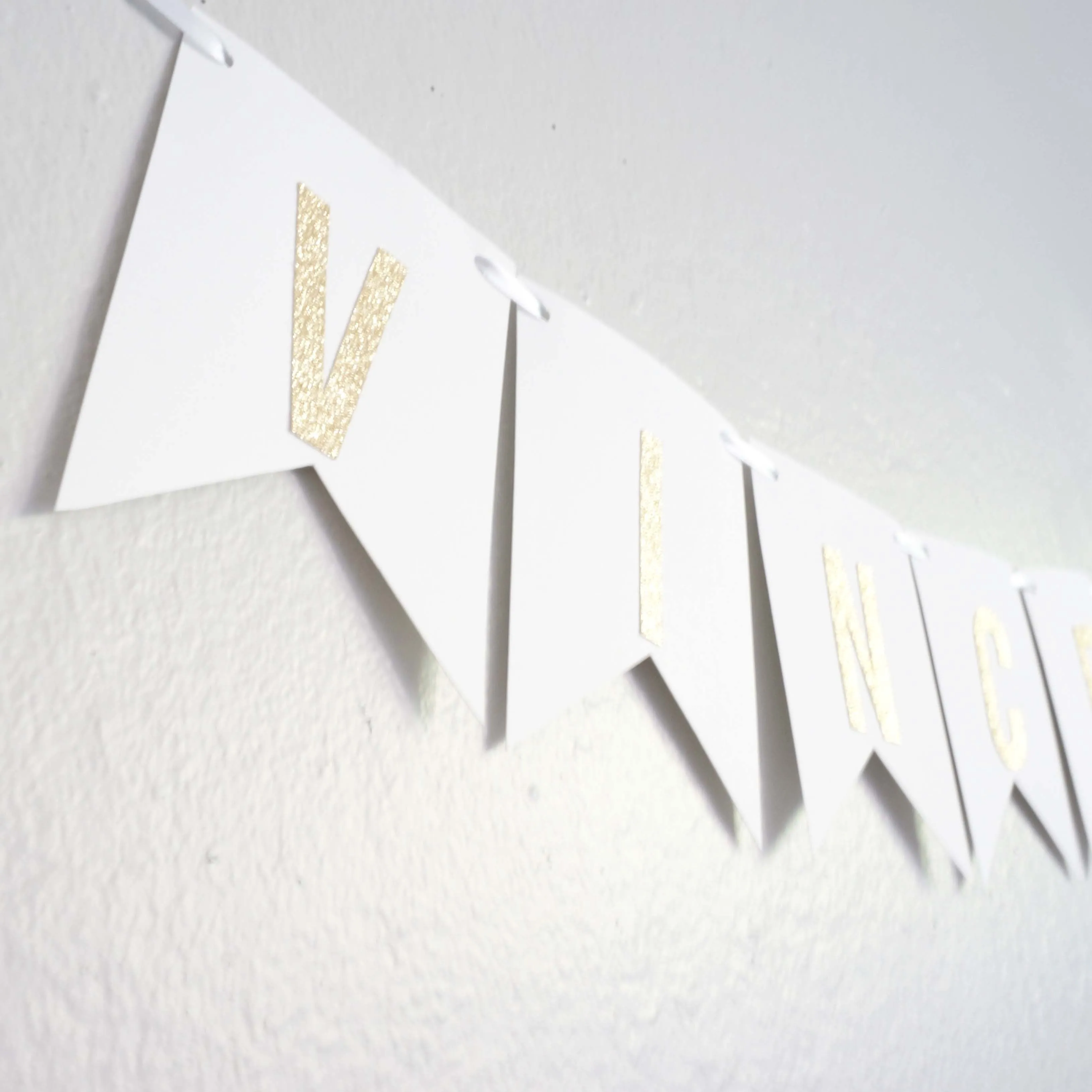 Custom Personalized White and Gold Glitter Bride and Groom Names Wedding Flag Banner, Engagement Photo Prop, Save the Date Thank You White Paper Garland Decoration