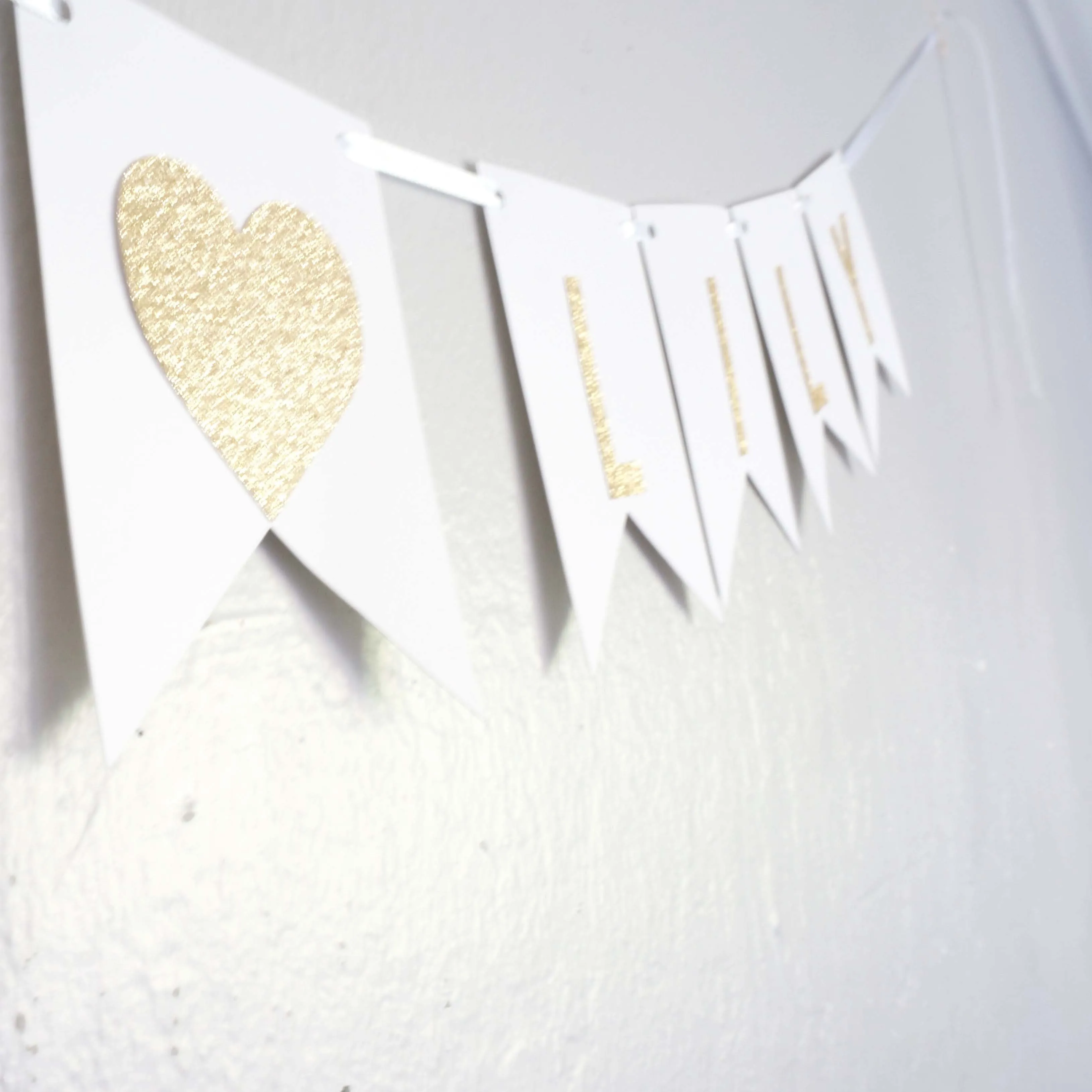 Custom Personalized White and Gold Glitter Bride and Groom Names Wedding Flag Banner, Engagement Photo Prop, Save the Date Thank You White Paper Garland Decoration