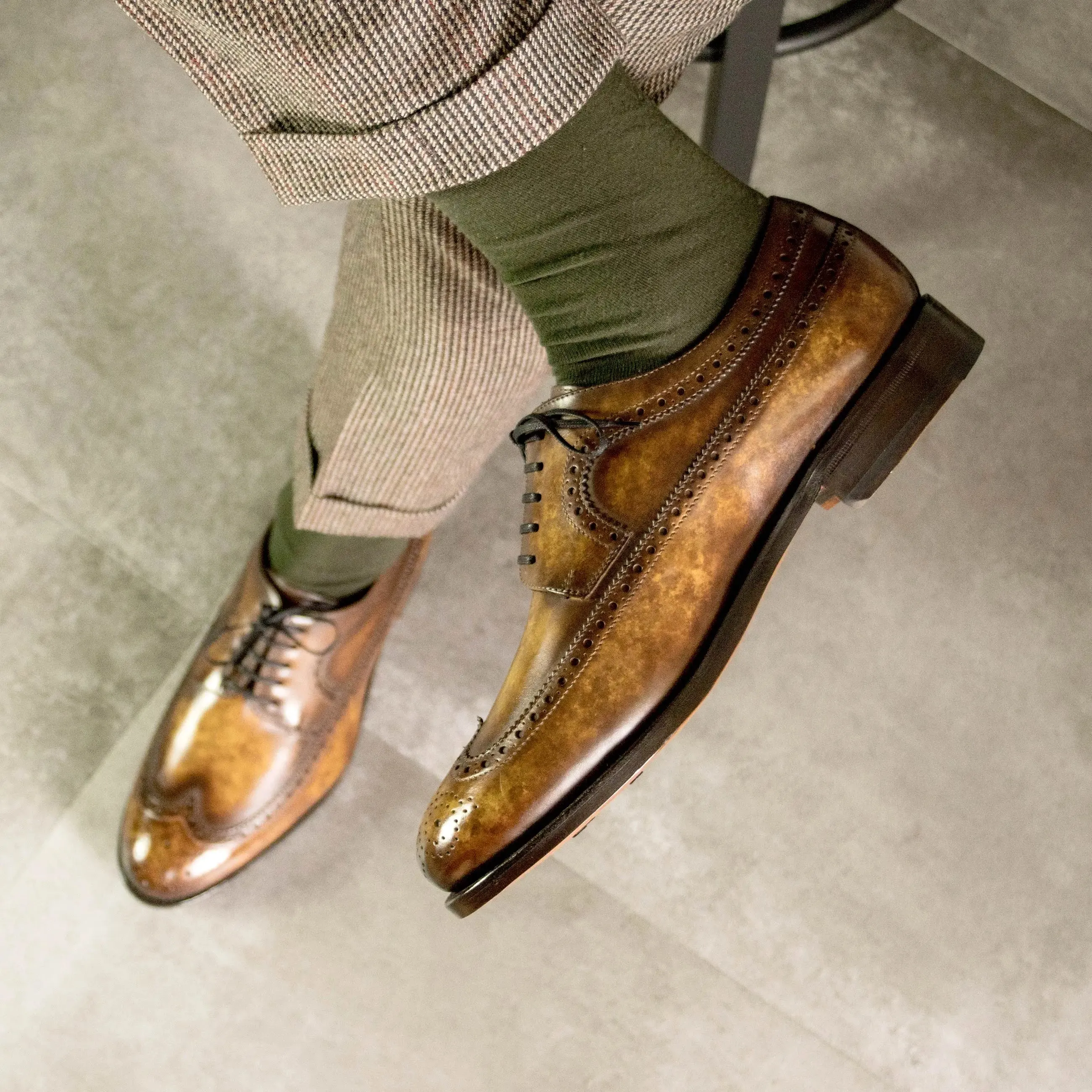 DapperFam Zephyr in Cognac Men's Hand-Painted Patina Longwing Blucher