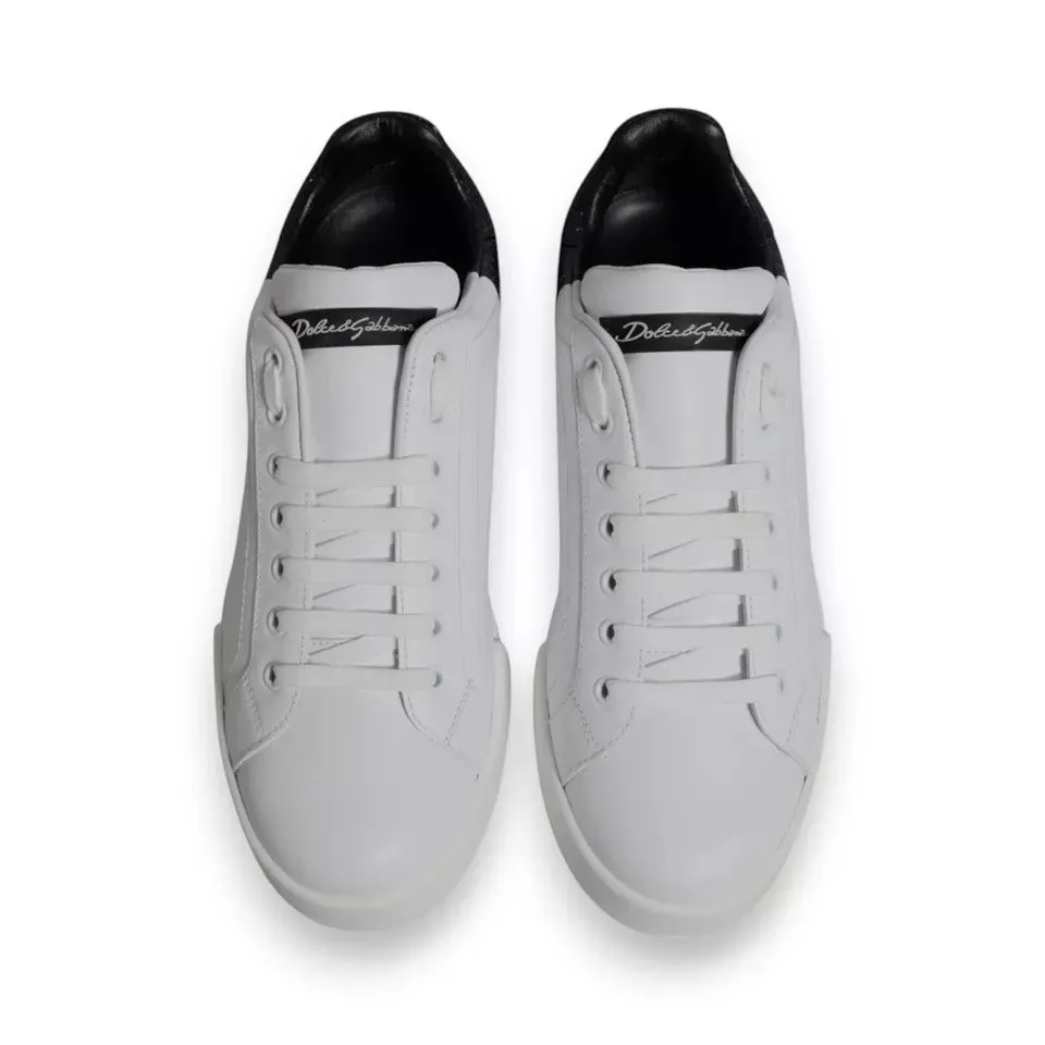Dolce & Gabbana White Black Logo Portofino Sneakers Shoes