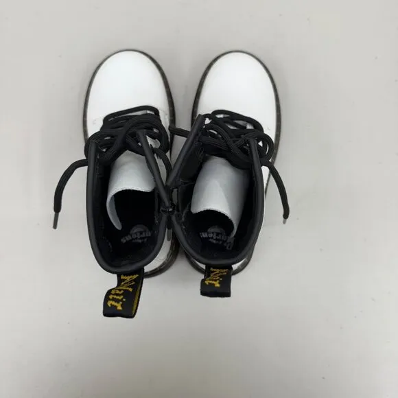 Dr Doc Martens Zavala White Leather Lace Up Side Zip Boots Shoes Girls size 12