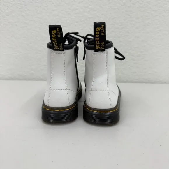 Dr Doc Martens Zavala White Leather Lace Up Side Zip Boots Shoes Girls size 12