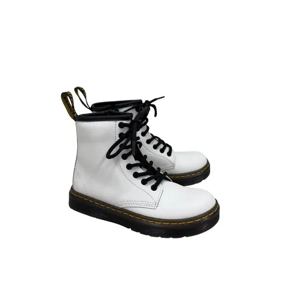 Dr Doc Martens Zavala White Leather Lace Up Side Zip Boots Shoes Girls size 12