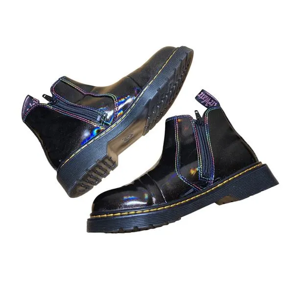 Dr. Martens 2976 T Sparkle Rays Glitter Leather Zip Boots Youth 4 Women 5.5