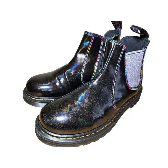 Dr. Martens 2976 T Sparkle Rays Glitter Leather Zip Boots Youth 4 Women 5.5