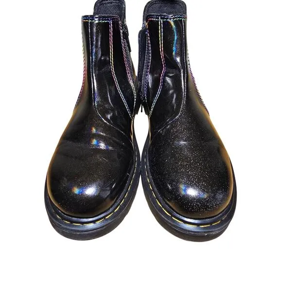 Dr. Martens 2976 T Sparkle Rays Glitter Leather Zip Boots Youth 4 Women 5.5