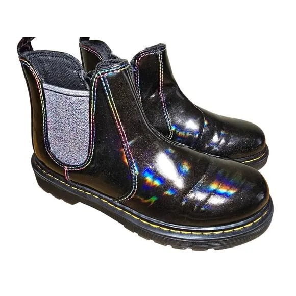 Dr. Martens 2976 T Sparkle Rays Glitter Leather Zip Boots Youth 4 Women 5.5