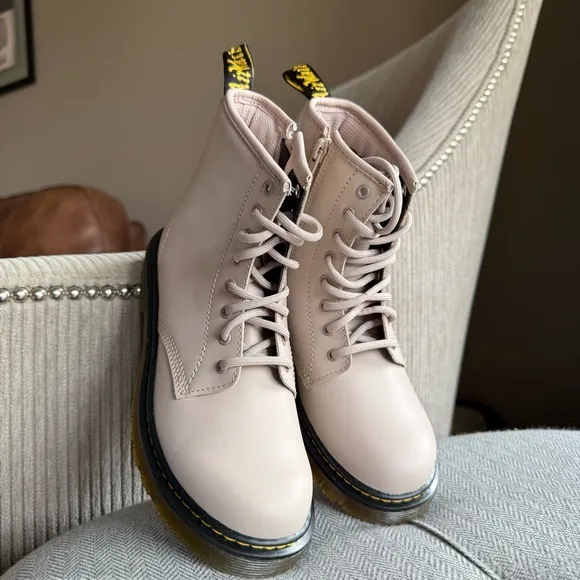 Dr. Martens Cream Ankle Boots with Thick Sole