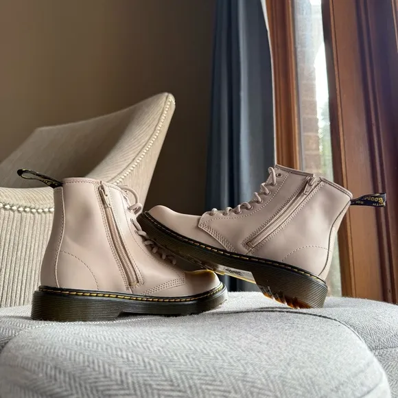 Dr. Martens Cream Ankle Boots with Thick Sole