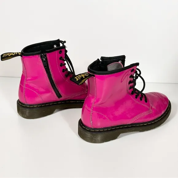 Dr. Martens Youth 1460 Patent Leather Lace Up Boots In Hot Pink Size 2